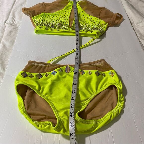 Patrick J designs solo custom dance costume neon yellow  leotard 2 piece SA - Picture 5 of 11